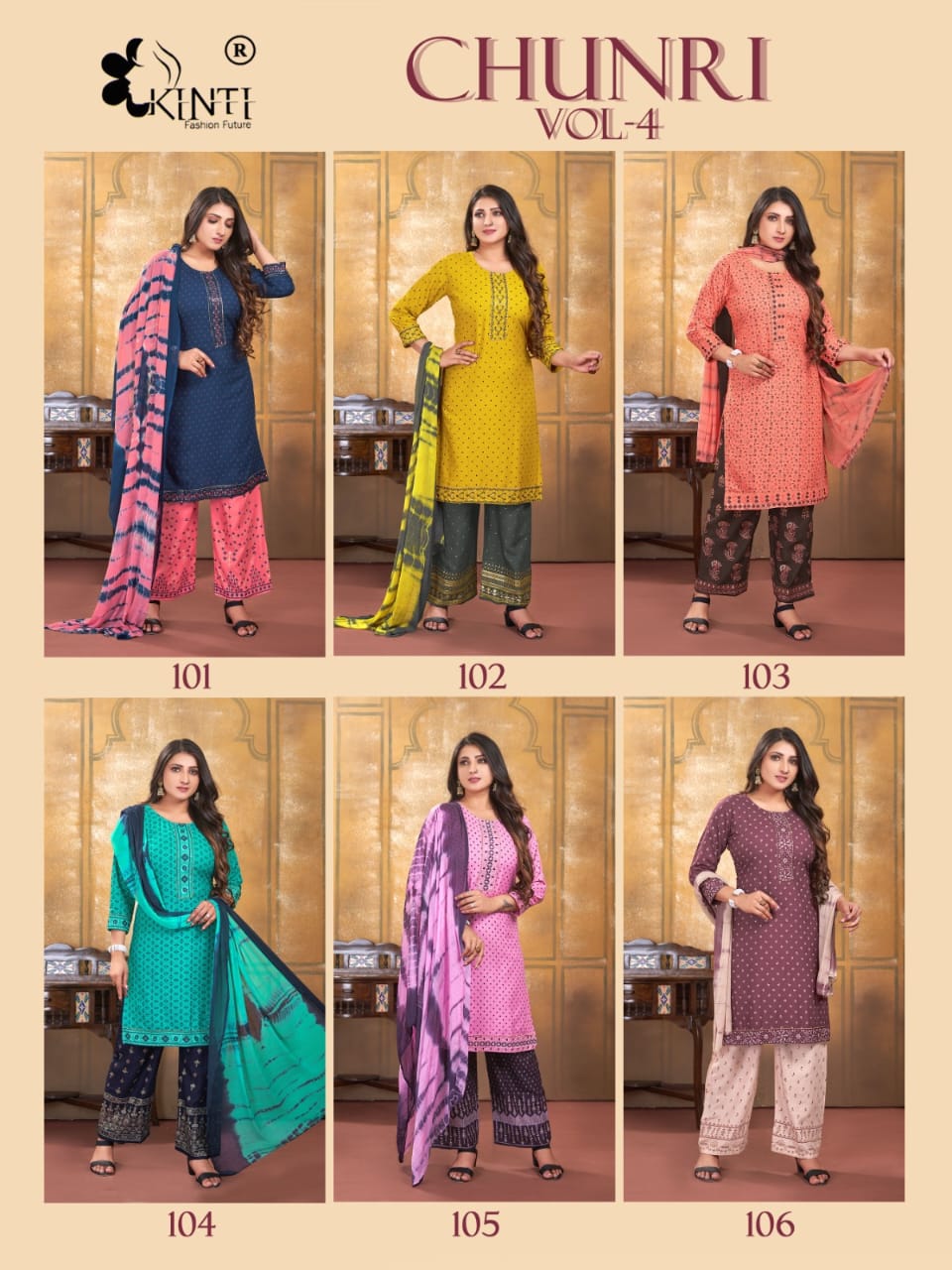 Kinti Chunri Vol 4 Rayon Kurti With Bottom Dupatta Collection
